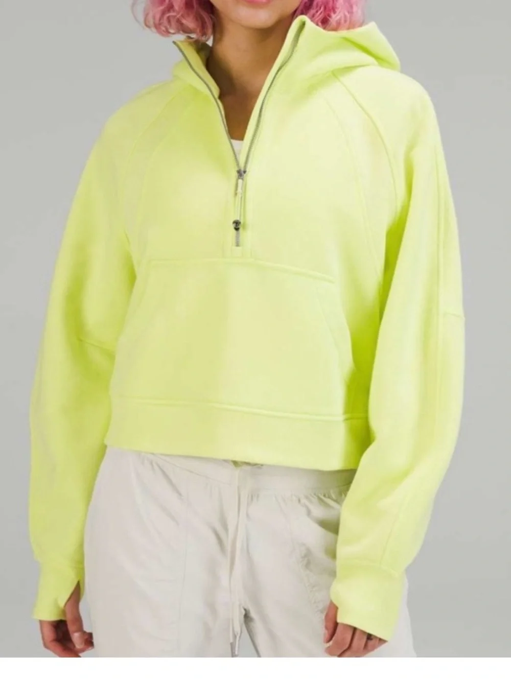 lululemon athletica Lemon Lime Half-Zip Hoodie oversized Size XS - Picture 1 of 6